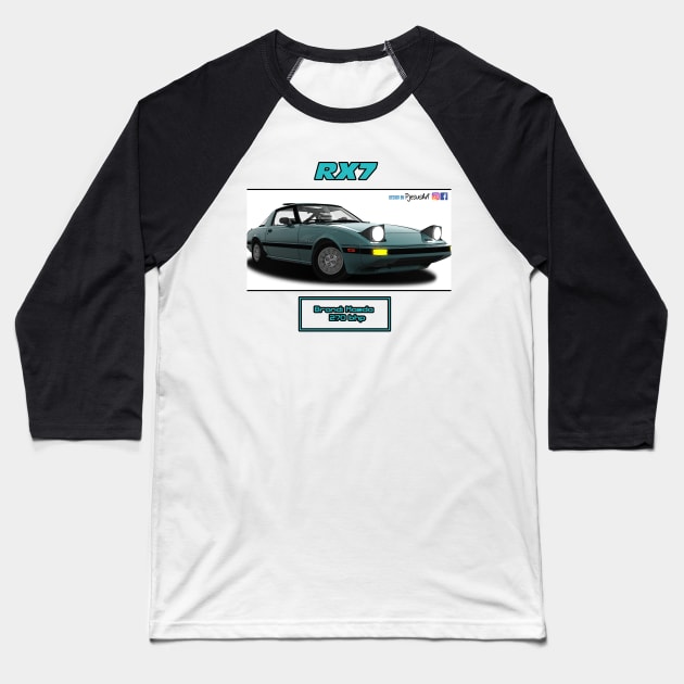 Mazda RX7 FB Blue Metallic Baseball T-Shirt by PjesusArt